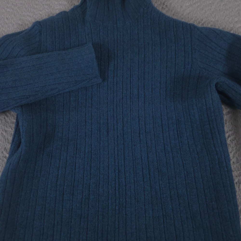 Halston Sweater Womens S Blue Extrafine Merino Wool Ribbed Turtleneck Pullover